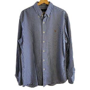 Ralph Lauren Blue White Gingham Shirt XL 100% Cotton Button Down